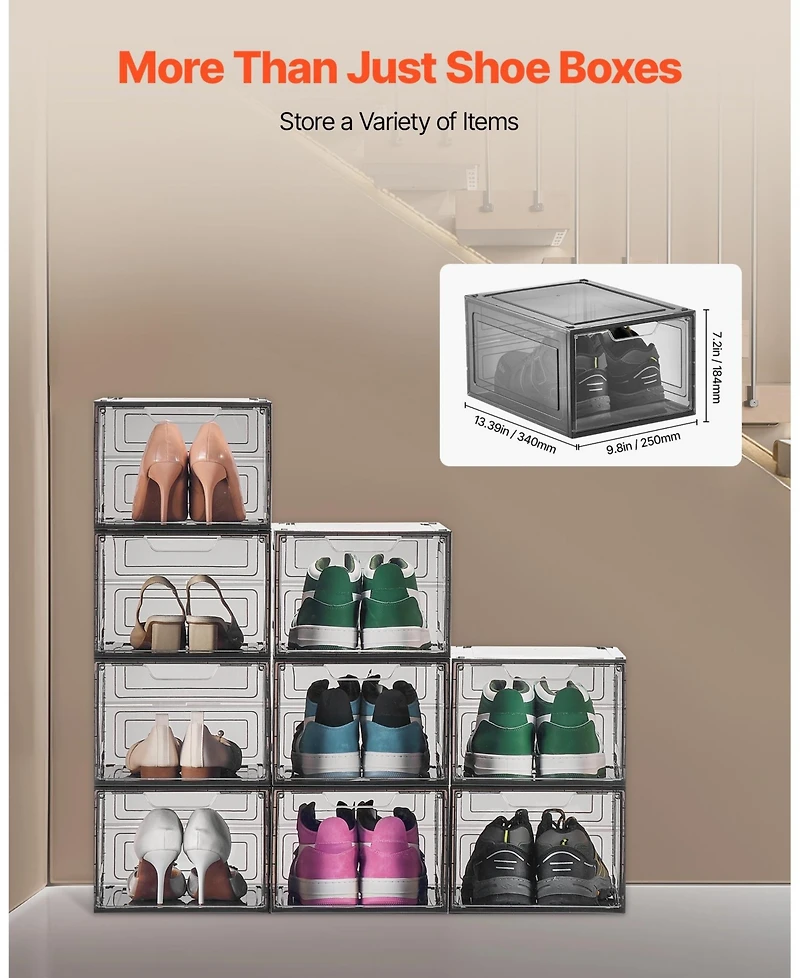 Gouun Clear Stackable Shoe Boxes with Magnetic Door, 9 Pack, Fits Us Size 13