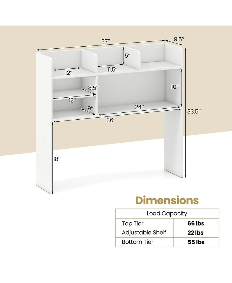 Gouun Desktop Bookshelf Countertop Storage Hutch with 6 Adjustable Shelves, 37 x 9.5 x 33.5