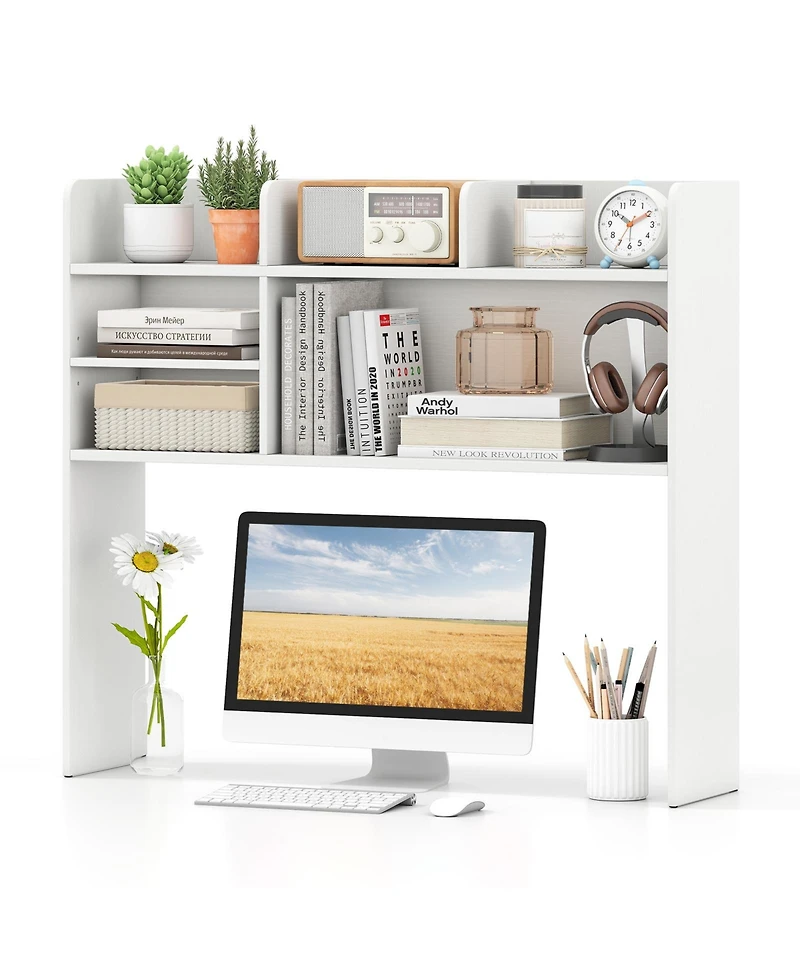 Gouun Desktop Bookshelf Countertop Storage Hutch with 6 Adjustable Shelves, 37 x 9.5 x 33.5
