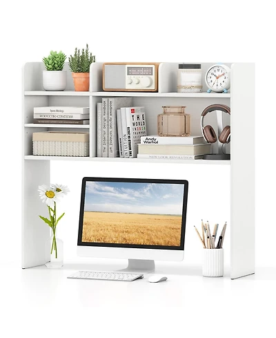 Gouun Desktop Bookshelf Countertop Storage Hutch with 6 Adjustable Shelves, 37 x 9.5 x 33.5