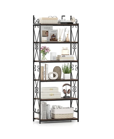 Gouun 6-Tier Industrial Bookshelf with Metal Frame and Anti-Tipping Kits, 27.5 x 14 x 71.5