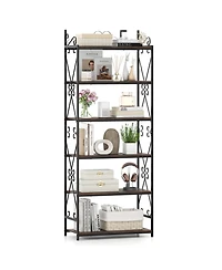 Gouun 6-Tier Industrial Bookshelf with Metal Frame and Anti-Tipping Kits, 27.5 x 14 x 71.5