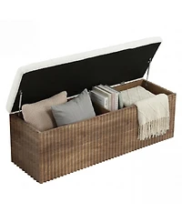 Tribesigns Upholstered End of Bed Storage Bench, 63" Farmhouse Wooden Entryway Bench with Cushion, Padded Ottoman with Shoe Storage