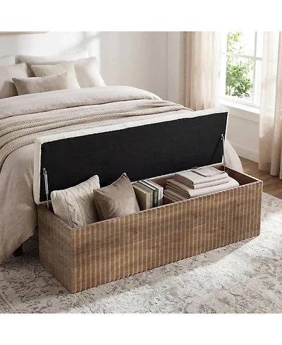 Tribesigns Upholstered End of Bed Storage Bench, 63" Farmhouse Wooden Entryway Bench with Cushion, Padded Ottoman with Shoe Storage