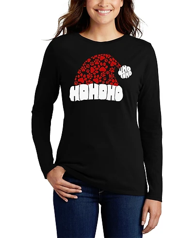 La Pop Art Women's Paw Print Santa Hat Word Flowy T-Shirt