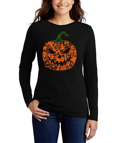 La Pop Art Women's Halloween Pumpkin Word Flowy T-Shirt