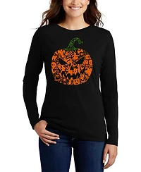 La Pop Art Women's Halloween Pumpkin Word Flowy T-Shirt