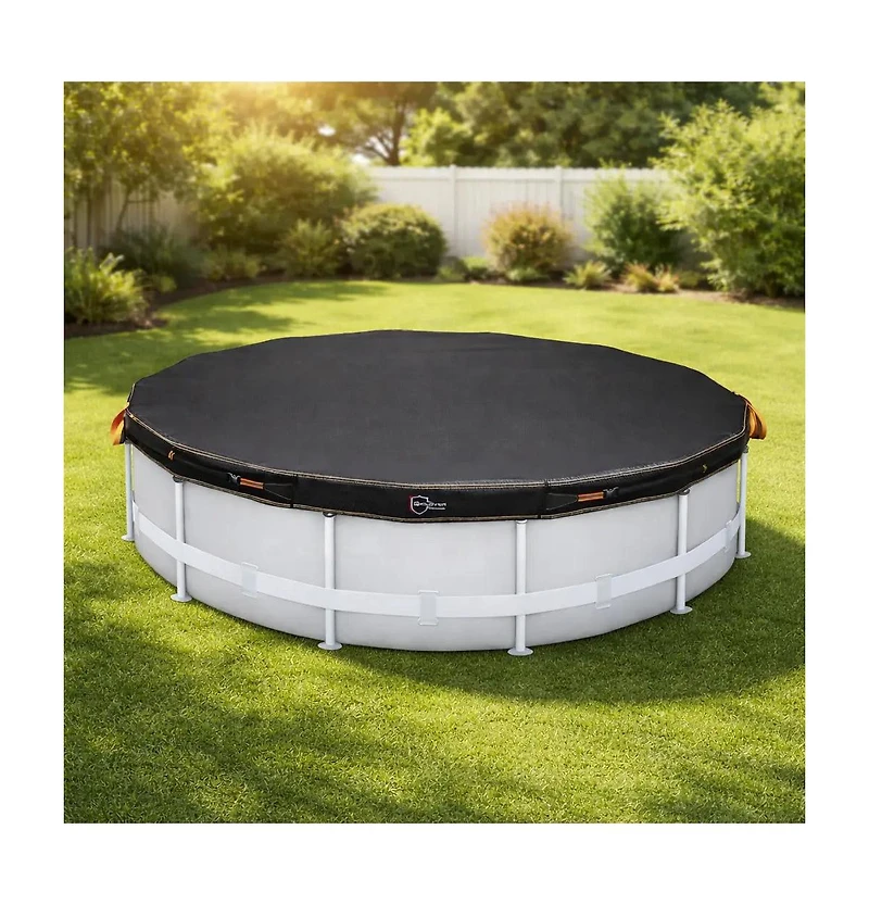Ic Iclover ft Round Pool Cover for Above Ground Pools, 500D Waterproof Heavy-Duty Protector with Windproof Straps