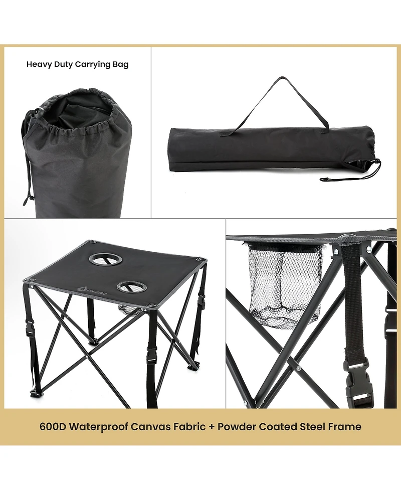 Arrowhead Outdoor 26" Heavy-Duty Portable Folding Camping Table, Square 600D Canvas Top, 2 Cup Holders, Steel Frame, Carry Bag, 2-Pack