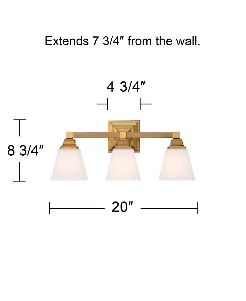 Mencino-Opal Modern Wall Mount Light Warm Brass Gold Metal Hardwired 20" Wide 3-Light Vanity Fixture Etched White Glass Shades for Bathroom Over Mirro