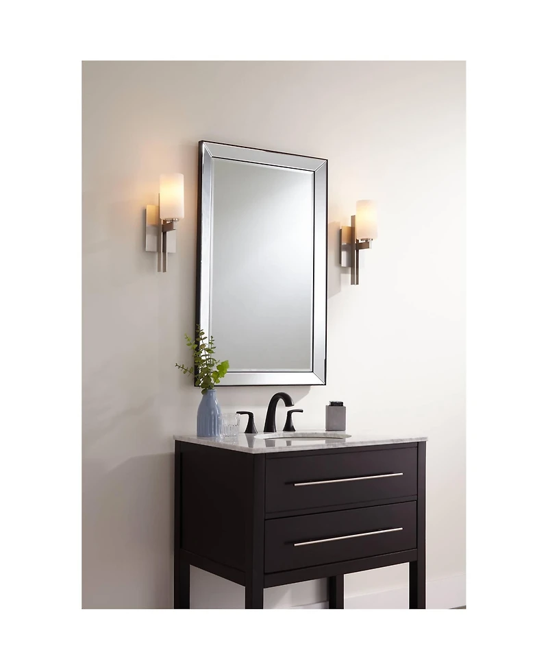 Possini Euro Design Ludlow Modern Wall Light Sconce Mounted Brushed Nickel Hardwired 14" High Fixture Frosted White Glass Shade Decor for Bedroom Bath