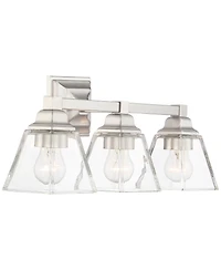 Mencino Mid Century Modern Wall Light Satin Nickel Silver Metal Hardwired 20" Wide 3-Light Fixture Clear Glass Cone Shade for Bathroom Vanity Mirror H