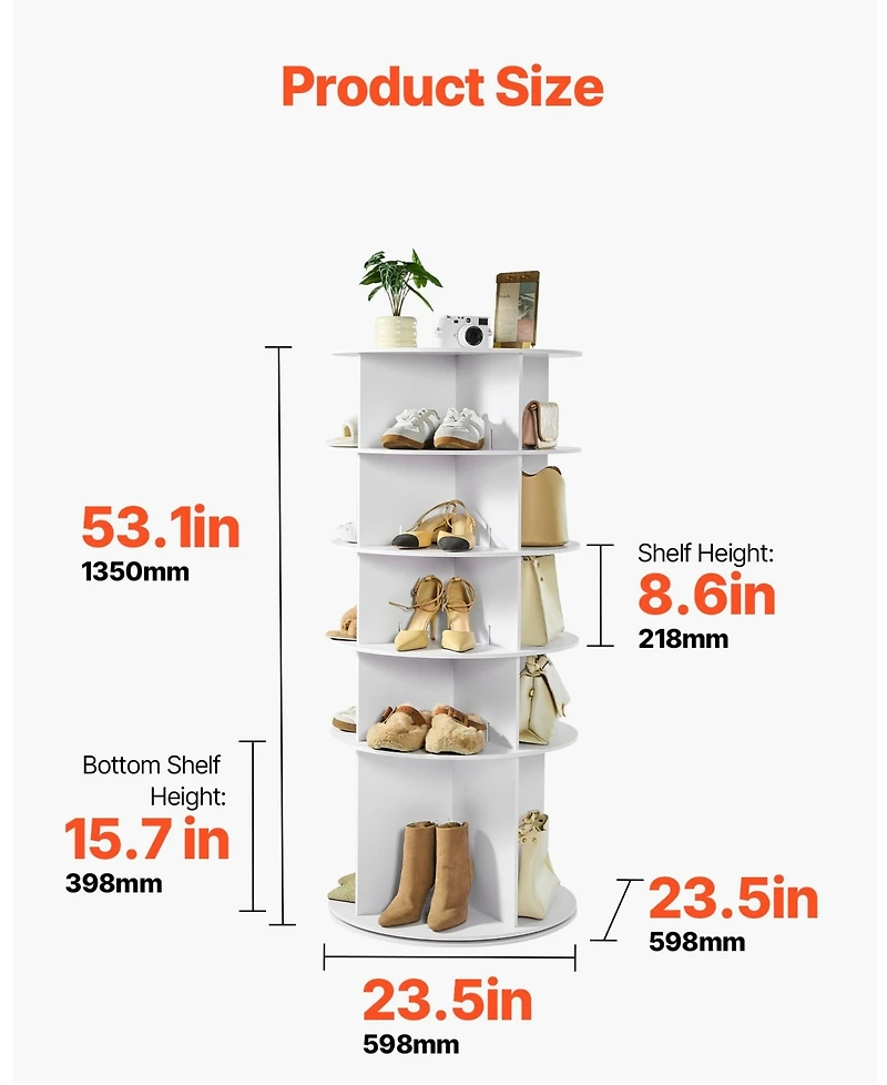 Gouun 5-Tier 360 Degree Rotating Shoe Rack Tower, 20-Pair Capacity