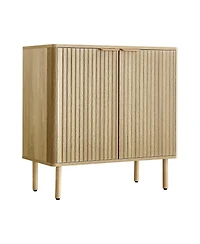 Gouun Mid-Century Fluted Bar Cabinet with Barn Doors and 2-Tier Storage, 31.5 x 14.7 in