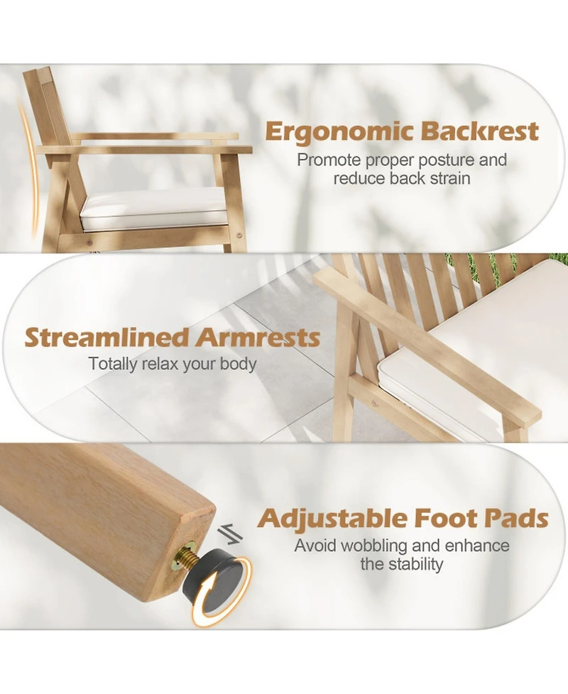 Gouun Set of 2 Acacia Wood Patio Dining Chairs with Removable Padded Cushions