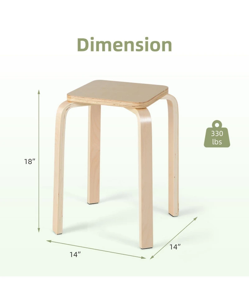 Gouun Set of 4 Colorful Square Wooden Stools with Anti-Slip Felt Mats