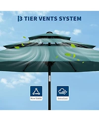 gaomon 10Ft 3-Tier Patio Umbrella, Outdoor Table Umbrella with Vents, Easy Crank and Push Button Tilt, Market 8 Sturdy Ribs for Pool