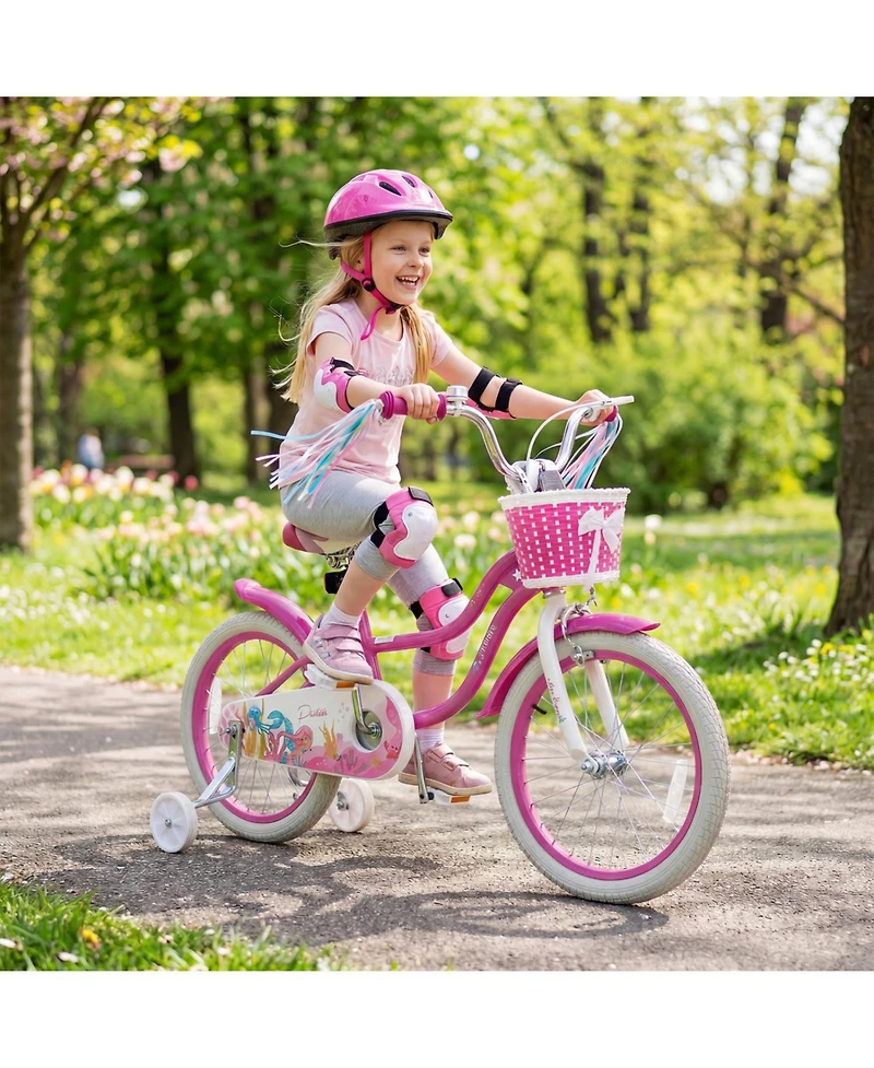 Slickblue Kids Bike with Basket and Streamers