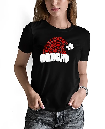 La Pop Art Women's Paw Print Santa Hat Word Pullover Top