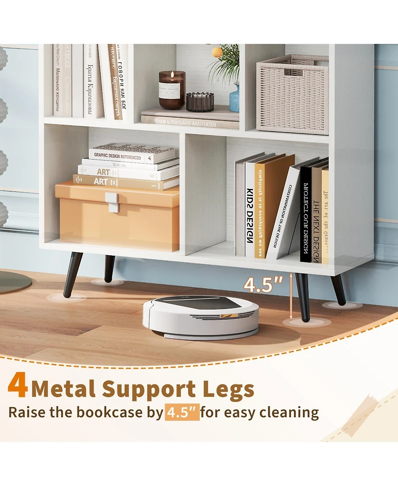 Gouun 7-Cube Bookcase with Tapered Metal Legs and Anti-Tipping Kits
