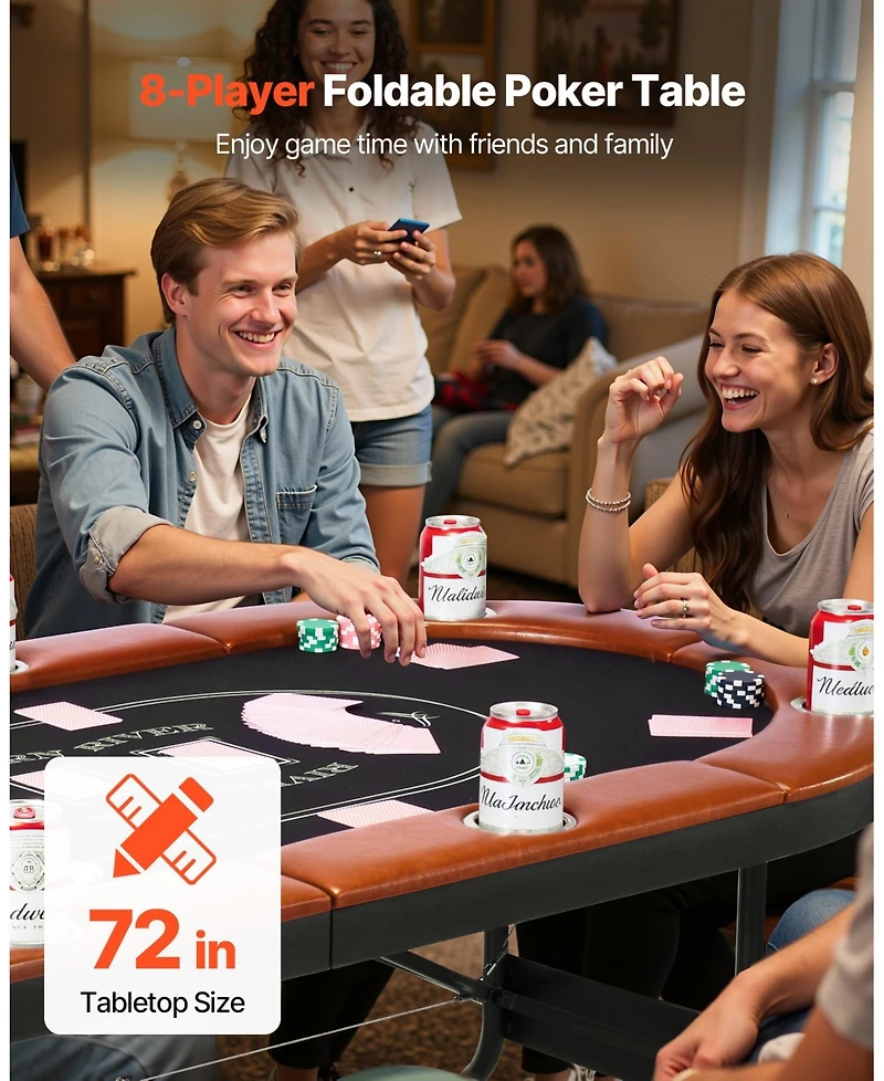 Mecale Foldable Poker Table for 8 Players with Cup Holders and Padded Rails