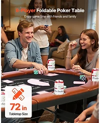 Mecale Foldable Poker Table for 8 Players with Cup Holders and Padded Rails