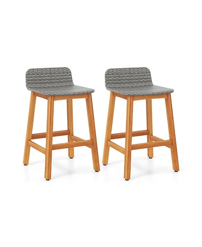 Sugift Solid Acacia Wood Bar Stools Set of 2 with Backrests and Footrests for Porch
