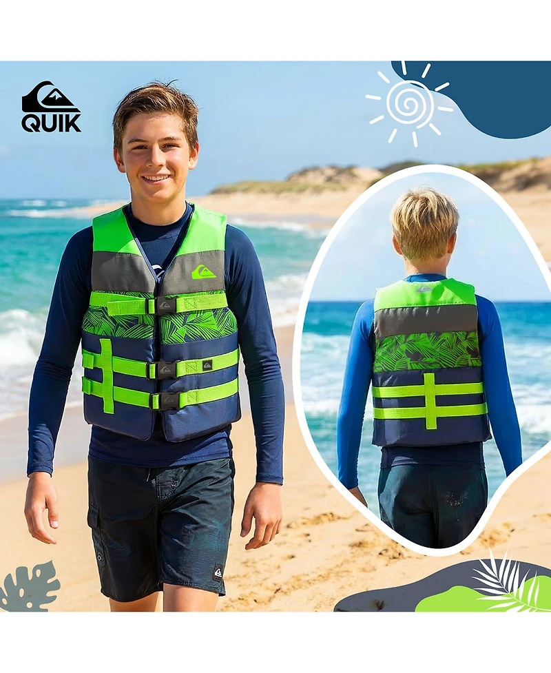 Quiksilver Uscg Approved Teen Life Vest Pfd, Light-Weight Epe Foam, Three Belts with Quick-Release Buckles for Boating Kayaking