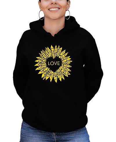 La Pop Art Women's Sunflower Love Word Hooded Sweatshirt