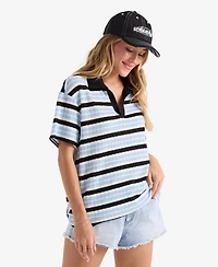 Volcom Women's Striped Short-Sleeve Swim Cover-Up Polo Shirt