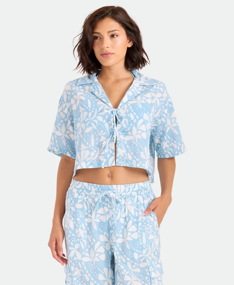 Volcom Women's Floral Print Front Tie Swim Cover-Up Shirt