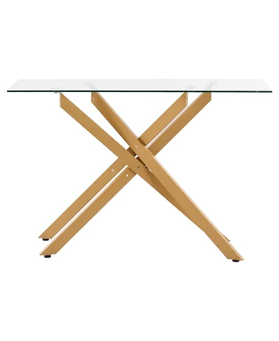 Gouun Tempered Glass Rectangle Coffee Table with Metal Cross-Leg Frame