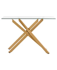 Gouun Tempered Glass Rectangle Coffee Table with Metal Cross-Leg Frame