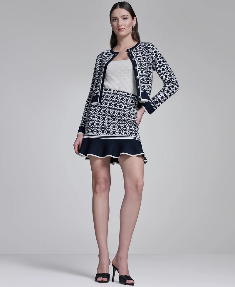 Bcbg Women's Printed Crewneck Sweater Jacket