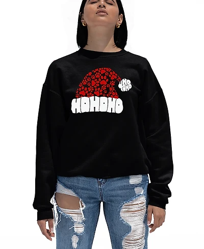 La Pop Art Women's Paw Print Santa Hat Word Crewneck Sweatshirt