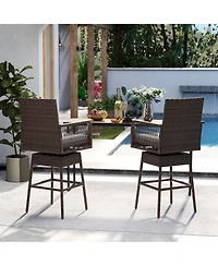 Gouun Wicker Swivel Bar Stools with Cross-Woven Armrests and Cushion