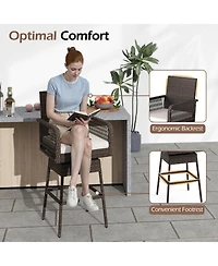 Gouun 360-Degree Swivel Pe Rattan Bar Stool with Cross-Woven Armrests and Removable Seat Cushion