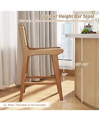 Gouun Counter Height Wicker Stool with Teak Wood Frame and Contoured Backrest