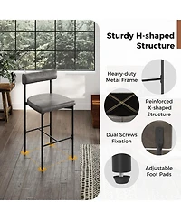 Gouun Upholstered Counter Height Bar Stool Set of 2 with Padded Backrest and Metal Frame
