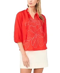 Vince Camuto Women's 3/4-Length Sleeve Wide Pleated Neck Blouse