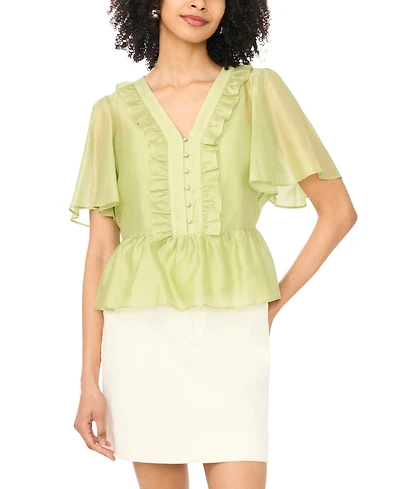 Vince Camuto Women's Flutter-Sleeve V-Neck Top