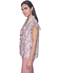 Calvin Klein Women's Collared Ruffle Front Blouse