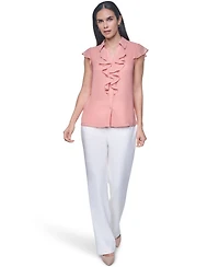 Calvin Klein Women's Collared Ruffle Front Blouse