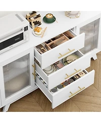 gaomon Modern Sideboard Buffet Cabinet with 3 Drawers Adjustable Shelves and Fluted Glass Doors