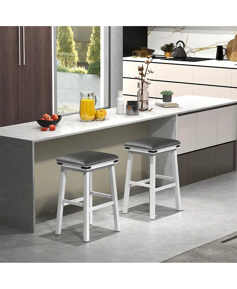 Gymax Pu Leather Bar Stools Set of 4 30'' Counter Height Dining Stools w/ Upholstered Seat