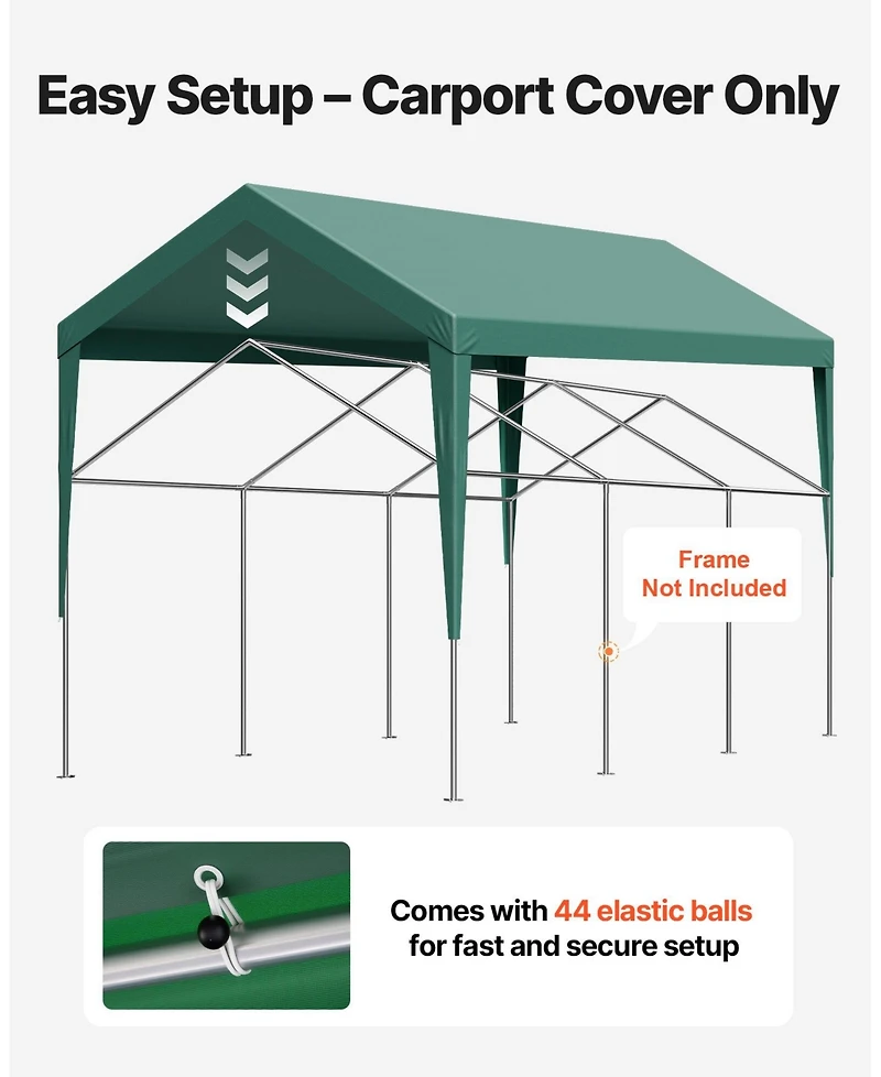 Gouun Carport Replacement Canopy Top 10x20 ft, Uv-Resistant Waterproof Car Shelter Tarp with Ball Bungees