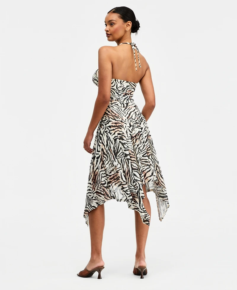 Bar Iii Women's Printed Asymmetric Mesh Midi Dress, Macy's Exclusive
