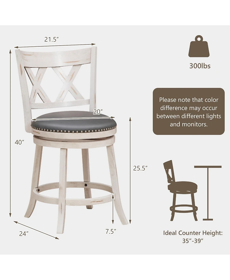 Gymax 25.5'' Swivel Bar Stools Set of 4 Solid Wood Stools w/ X-shaped Backrests Antique