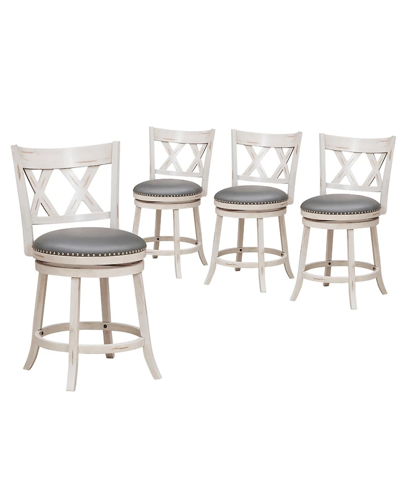 Gymax 25.5'' Swivel Bar Stools Set of 4 Solid Wood Stools w/ X-shaped Backrests Antique