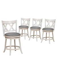 Gymax 25.5'' Swivel Bar Stools Set of 4 Solid Wood Stools w/ X-shaped Backrests Antique